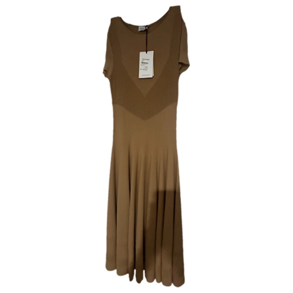 Salvatore Ferragamo Brown A-Line Midi Dress Scoop Neck Casual